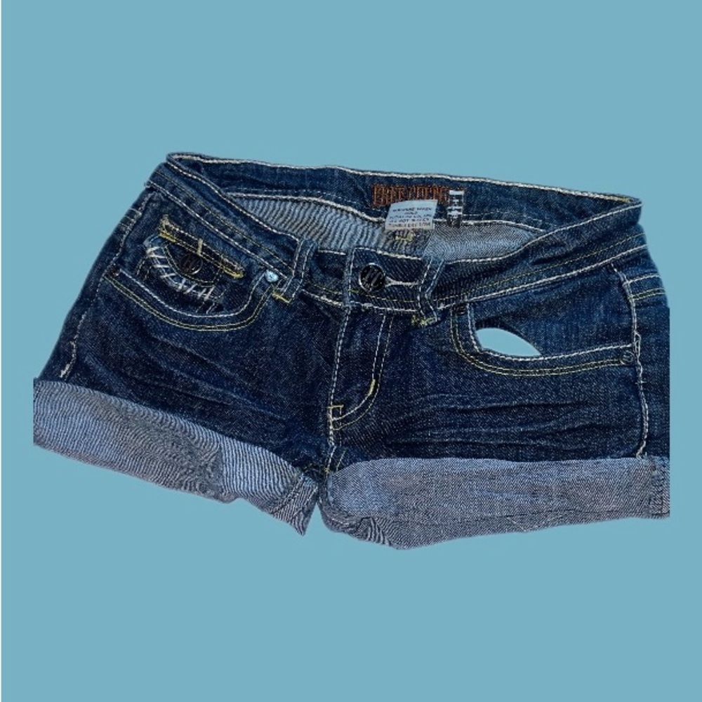 Blue Jean Shorts with Rolled Cuffs and Distressed Details